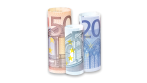 eingerollter 50, sowie 5 und 20 Euro Schein